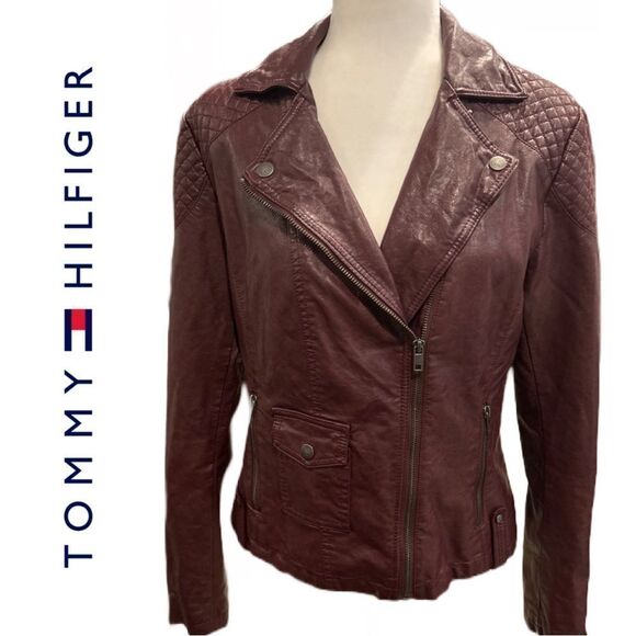 Tommy Hilfiger Women’s Mahogany Faux‎ Leather Jacket - Size M - Picture 1 of 3